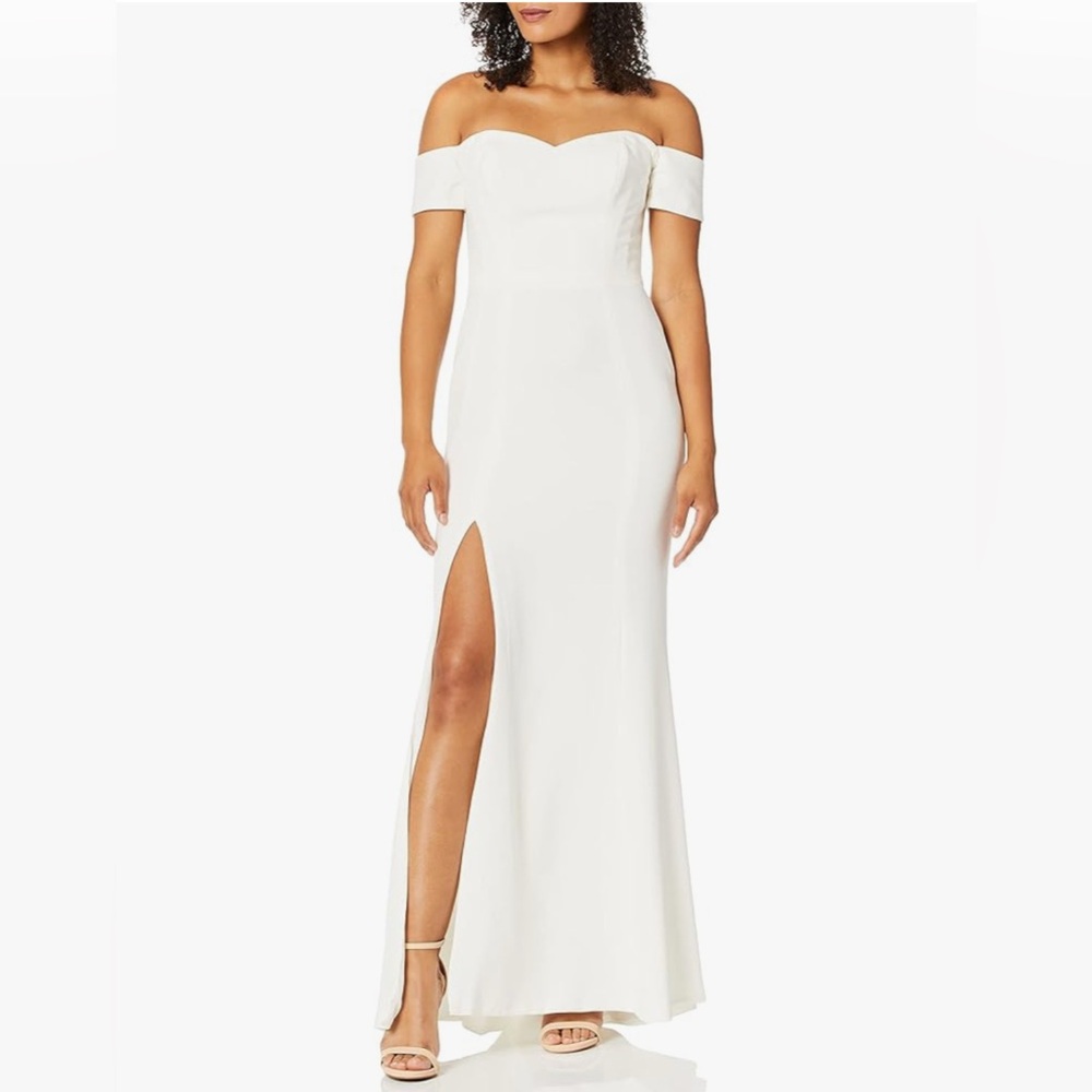 Dress the population Logan off the shoulder sweetheart long gown dress w slit